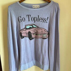 WILDFOX Baggy Blue Gray Baggy Sweatshirt that says " Go Topless"